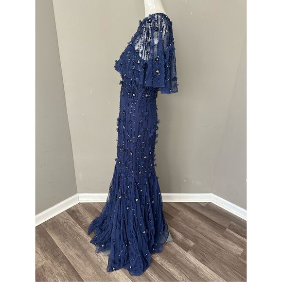 MAC DUGGAL EMBELLISHED ILLUSION CAPE SLEEVE TRUMPET GOWN - Picture 8 of 11
